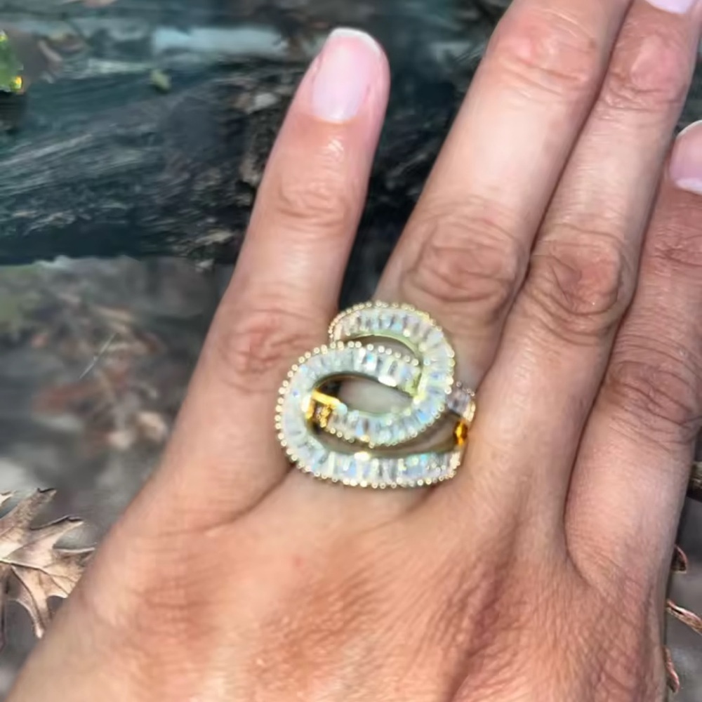 Gold Baguette Crystal Wrap Ring | Elegant Statement - Picture 6 of 14